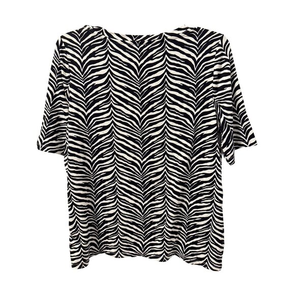 Talbots Womens Zebra Print Scoop Neck T-Shirt Size L Black/White - Picture 7 of 11